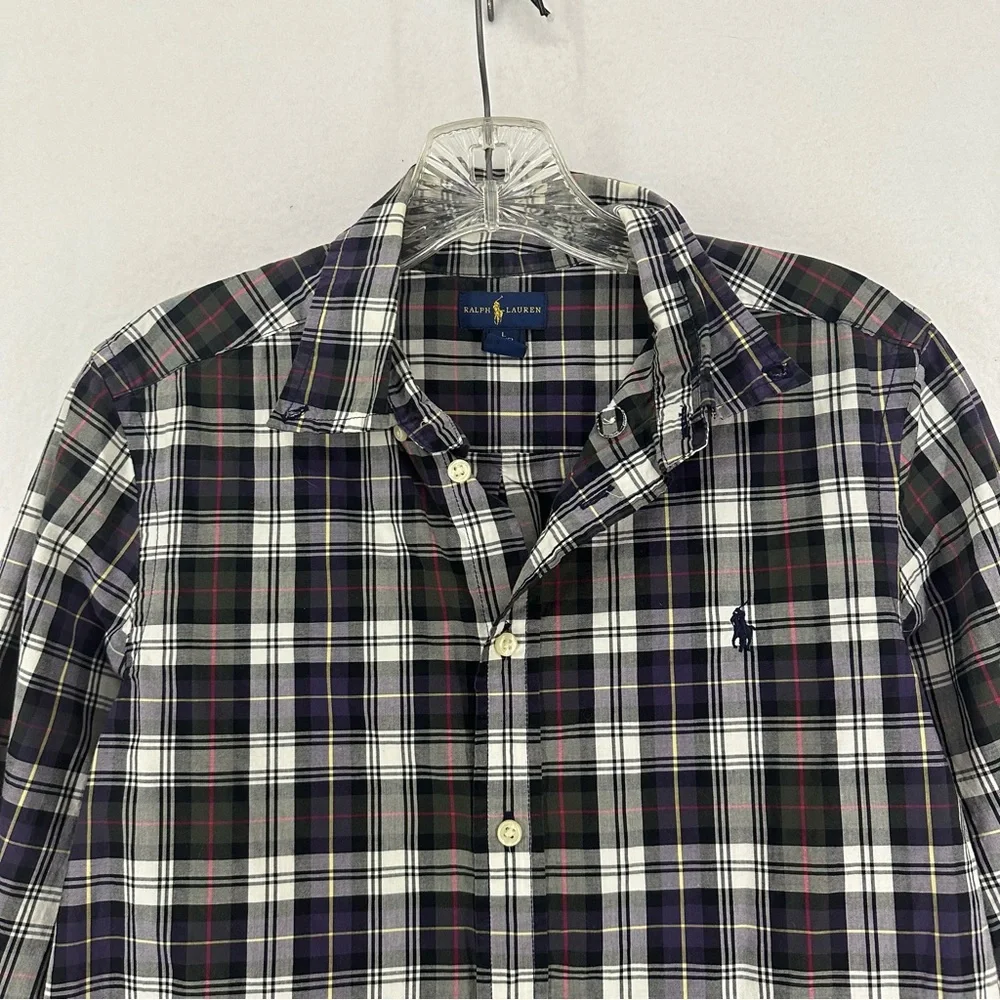 Ralph Lauren Casual Button Down Long Sleeve Plaid‎ Shirt Boys Large Black